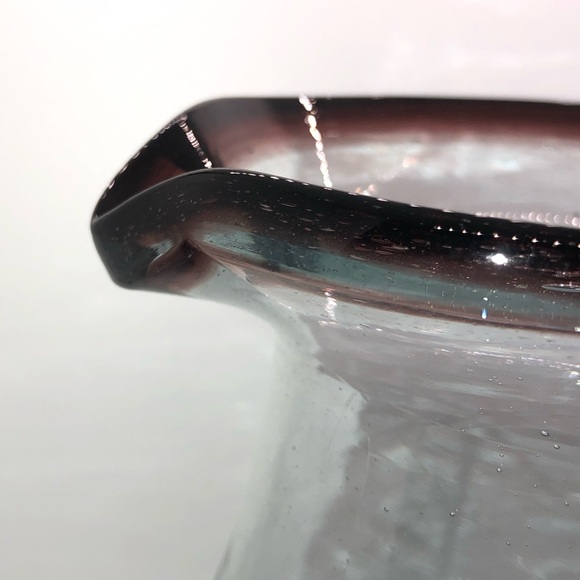 Hand Blown Glass Pitcher Made In Mexico 9” Height Purple Brown Glass Handle - Picture 2 of 11